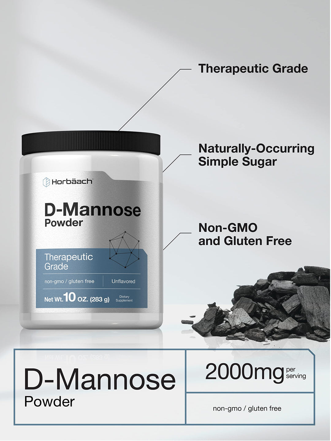 Horbäach D-Mannose Powder | 10oz | Vegetarian, Non-GMO, and Gluten Free Formula | Therapeutic Grade D-Mannose Supplement | Unflavored Powder