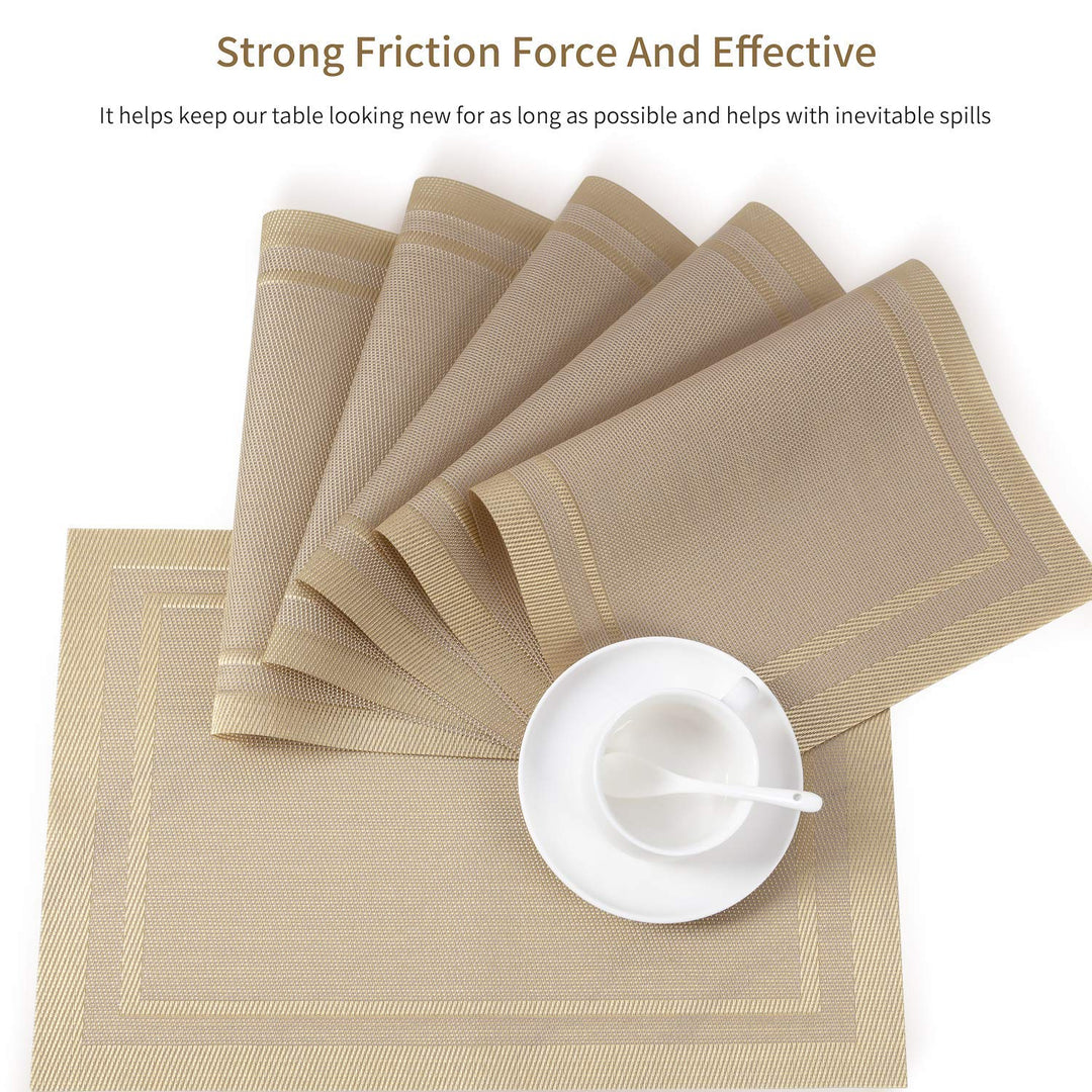 SENDAY Placemats, Set of 8 Heat-Resistant Placemats Stain Resistant Anti-Skid Placemats for Kitchen Table, Washable Durable PVC Table Mats Woven Vinyl Placemats