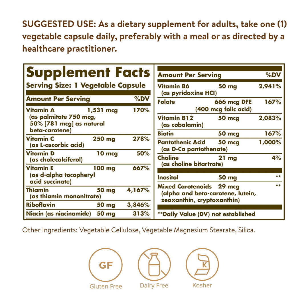 Solgar Vitamins Only, 90 Vegetable Capsules - Multivitamin - Vitamin A, B1, B2, C, D &amp; E - Overall Well-Being - Immune Support - Gluten Free, Dairy Free, Kosher - 90 Servings