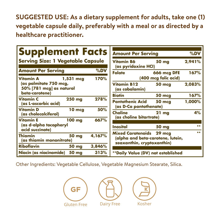 Solgar Vitamins Only, 90 Vegetable Capsules - Multivitamin - Vitamin A, B1, B2, C, D &amp; E - Overall Well-Being - Immune Support - Gluten Free, Dairy Free, Kosher - 90 Servings