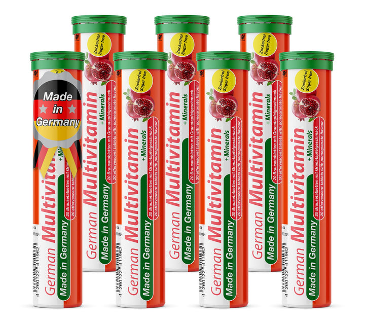 T&amp;D German Multivitamin + Mineralien Drink Effervescent Tablets 140 Servings Pomegranate Flavour – 10 Vitamins + 2 Minerals – Made in Germany