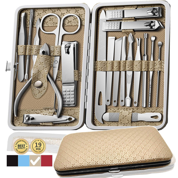 Manicure Set Nail Clippers Pedicure Kit -19 Pieces Stainless Steel Manicure Kit, Professional Grooming Kits, Nail Care Tools with Luxurious Travel Case (Gold)