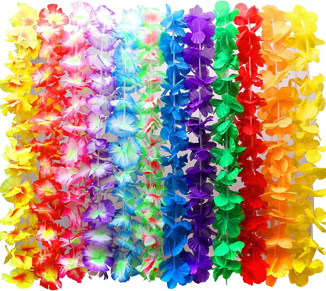 50 Counts Tropical Luau Leis Flower Lei Theme Party Favors Hawaiian Leis Necklace Hawaii Silk Wreaths Holiday Wedding Beach Birthday Decorations Assortment