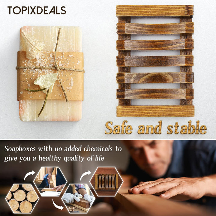 Natural Wooden Soap Dish Holder,Soap Saver Holder,Self-draining,Keep soap Clean,Eco-Friendly and Low-Carbon,for Bathroom,2 Pack