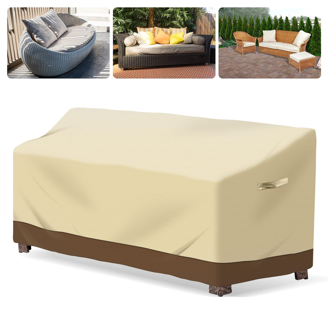 Outdoor Couch Cover Patio Furniture Covers Waterproof 88 Inch Patio Sofa/Loveseat Cover, Patio Furniture Covers, Beige(Large -88W x 32.5D x 33H)
