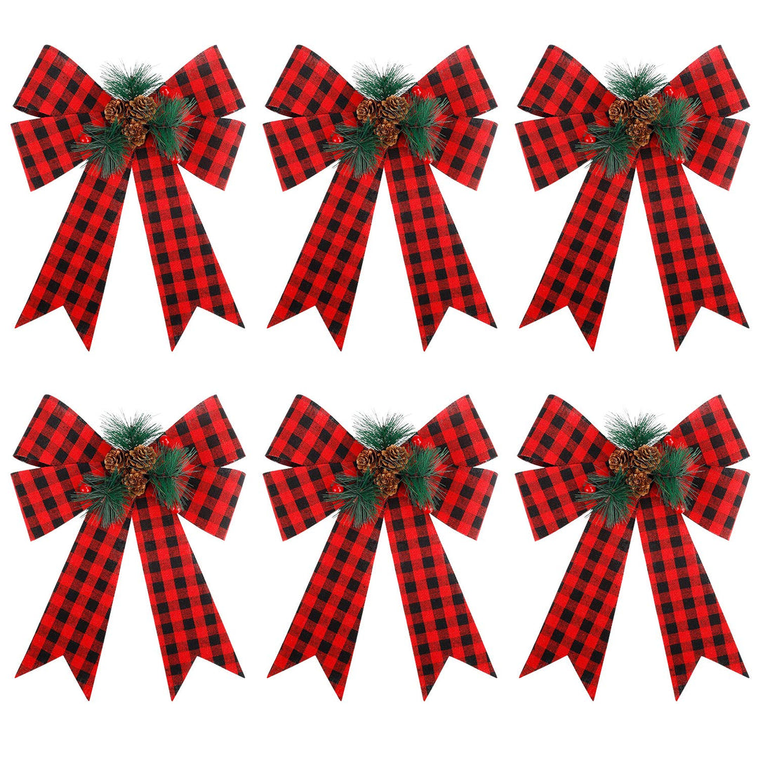 FUNARTY Christmas Red Buffalo Plaid Bows 9 x 12 Inch La
