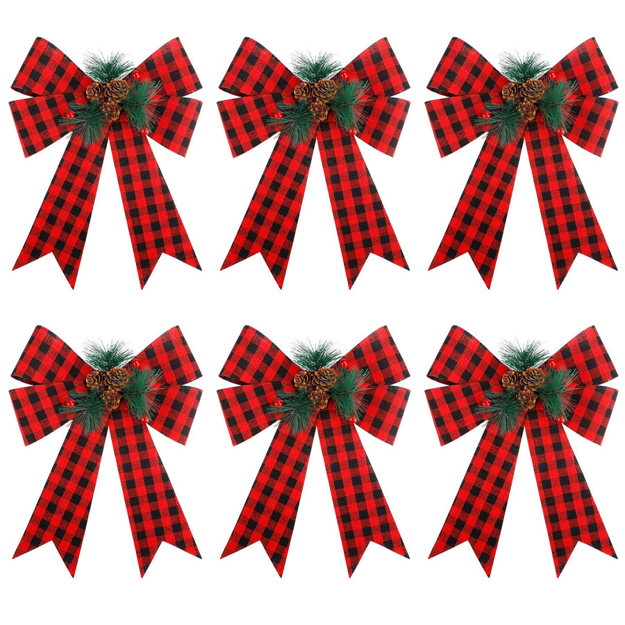 FUNARTY Christmas Red Buffalo Plaid Bows 9 x 12 Inch La