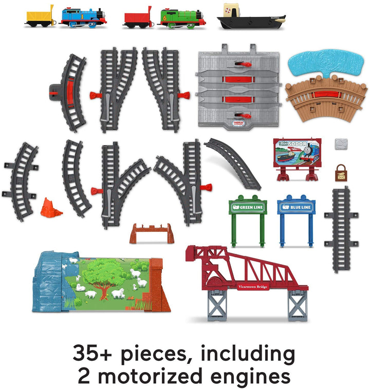 Thomas &amp; Friends Toy Train Set Talking Thomas &amp; Percy Motorized Engines with Track, Sounds &amp; Phrases for Preschool Pretend Play Kids Ages 3+ Years