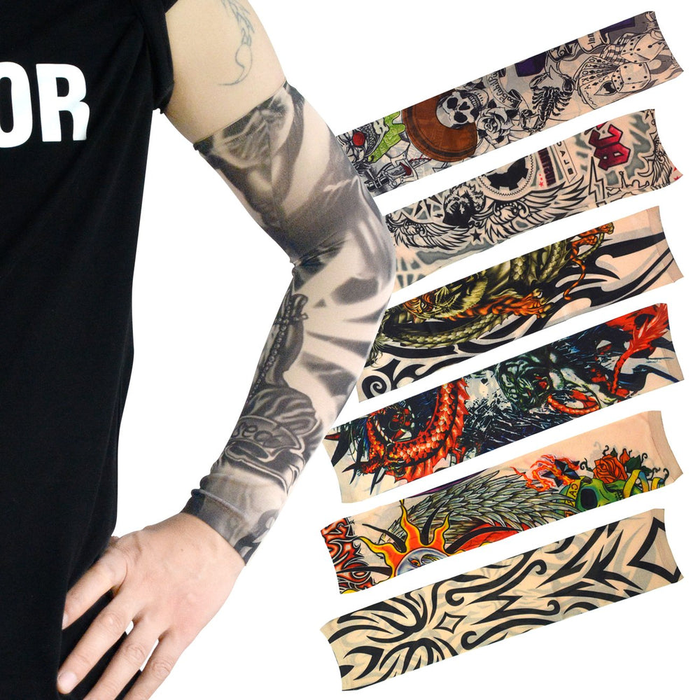 20pcs Tattoo Arm Sleeves Temporary Fake Slip on Arm Protector Body Art Arm Stockings Accessories - Designs Tribal, Dragon, Skull, and Etc.