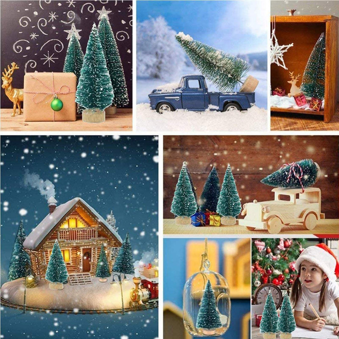 49PCS Artificial Mini Christmas Trees,Christmas Mini Table Tree,Mini Sisal Snow Frost Trees Bottle Brush Trees Mini Christmas Tree Pine Tree for DIY Room Decor Home Table Top Decoration (Blue-2)
