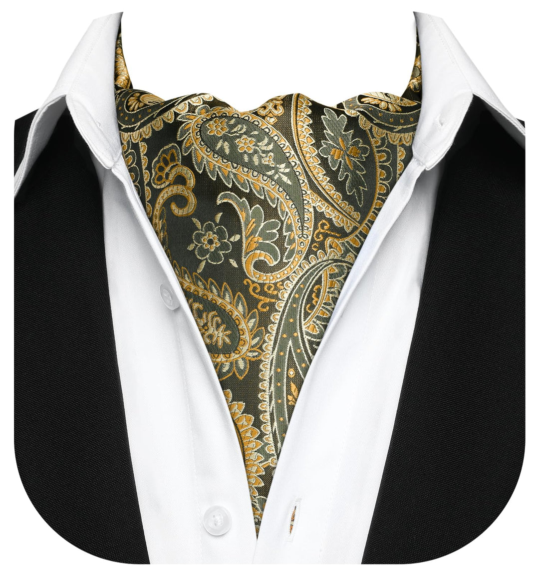 HISDERN Ascot Tie Mens Formal Gold Cravat Ties Floral P