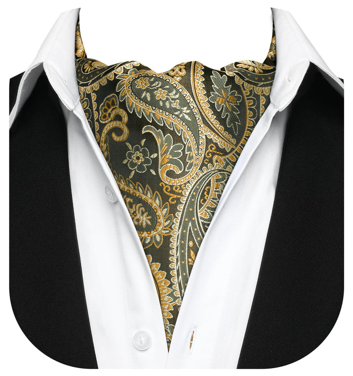 HISDERN Ascot Tie Mens Formal Gold Cravat Ties Floral P