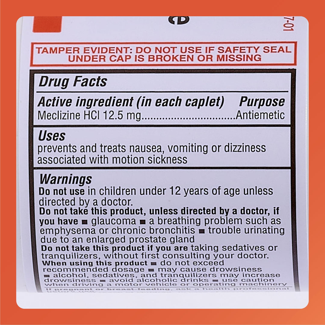 Rugby Meclizine 12.5mg Caplets - Antiemetic Motion Sick