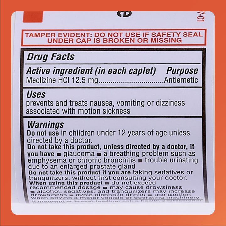 Rugby Meclizine 12.5mg Caplets - Antiemetic Motion Sick