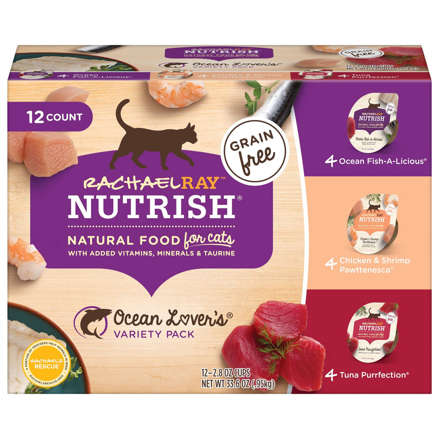 Rachael Ray Natural Wet Cat Food, Ocean Lovers Variety Pack, 2.8 Ounce Cup (Pack of 12), Grain Free