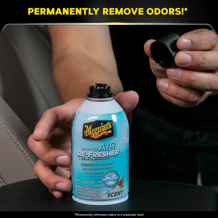 Meguiar&#39;s Whole Car Air Re-Fresher Odor Eliminator Mist - New Car Scent - Revitalize Your Car This Holiday Season and Permanently Remove Lingering Odors, 2 Oz Aerosol