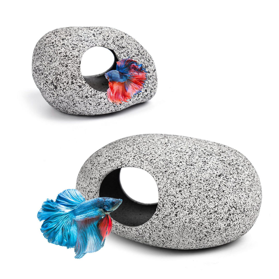Aquarium Decorations Cave Betta Fish Tank Accessories Rock Cave Decor for Shrimp Cichlid Hiding Breeding Small Fish Bowl Hide Decoration Betta Toys Hideout Stones House(2pcs)