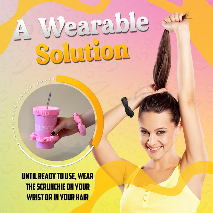 The Original Drink Cover Scrunchie – As Seen On Shark Tank And TikTok - Reusable - Wear On Wrist Or In Hair, Prevent Drink Spiking - Sanitary Pocket Keeps Cover Clean – Black
