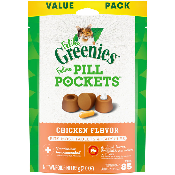 Feline Pill Pockets for Cats Natural Soft Cat Treats, Chicken Flavor, 3 oz. Pouch (85 Treats)
