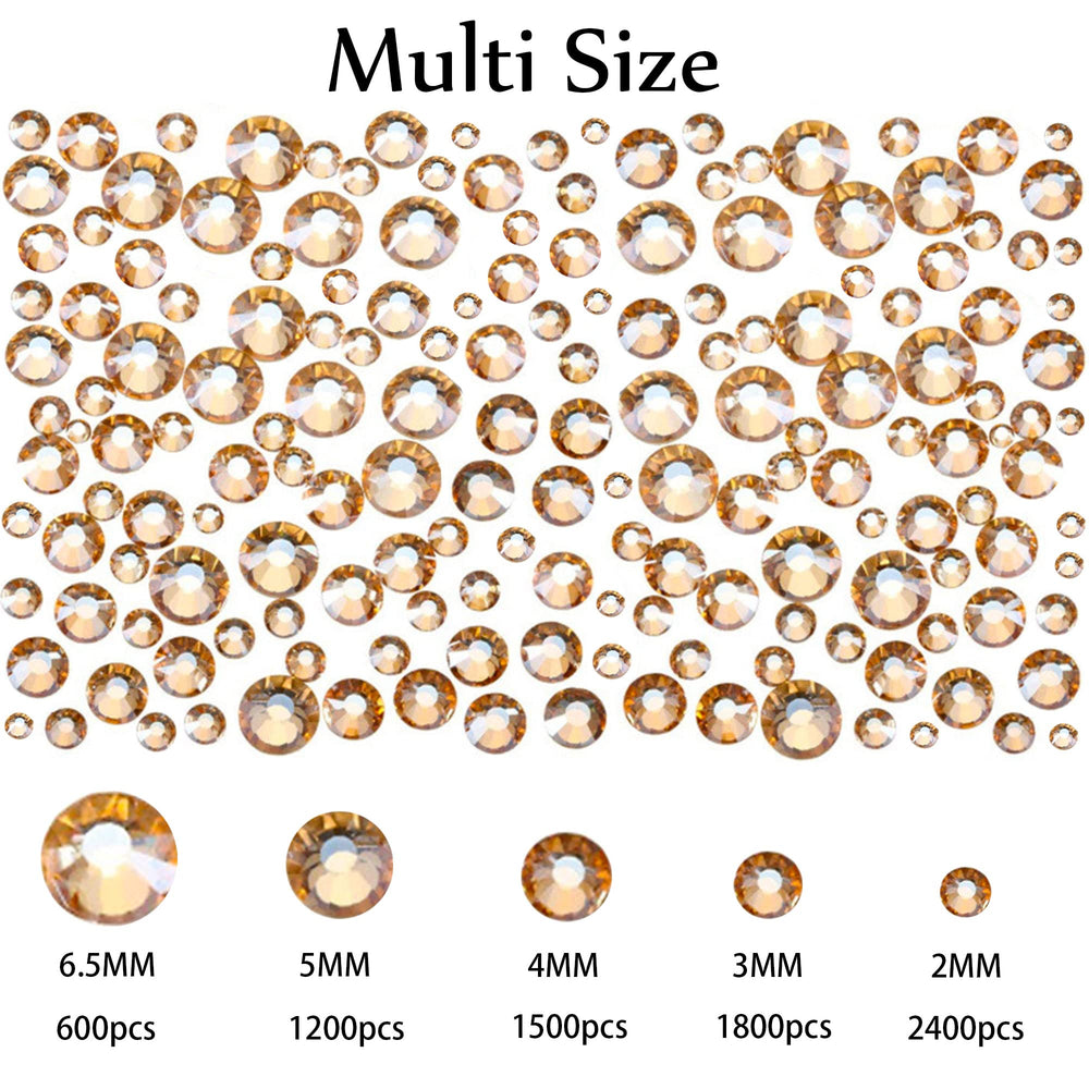 7500Pcs Champagne Nail Rhinestones 3D Nail Art Diamond for Nail Decoration Bead Flatback Gem Stone Sparkly Gold Crystal Rhinestones Nails Design Charms for Nail DIY Crafts Clothes Shoe Jewelry