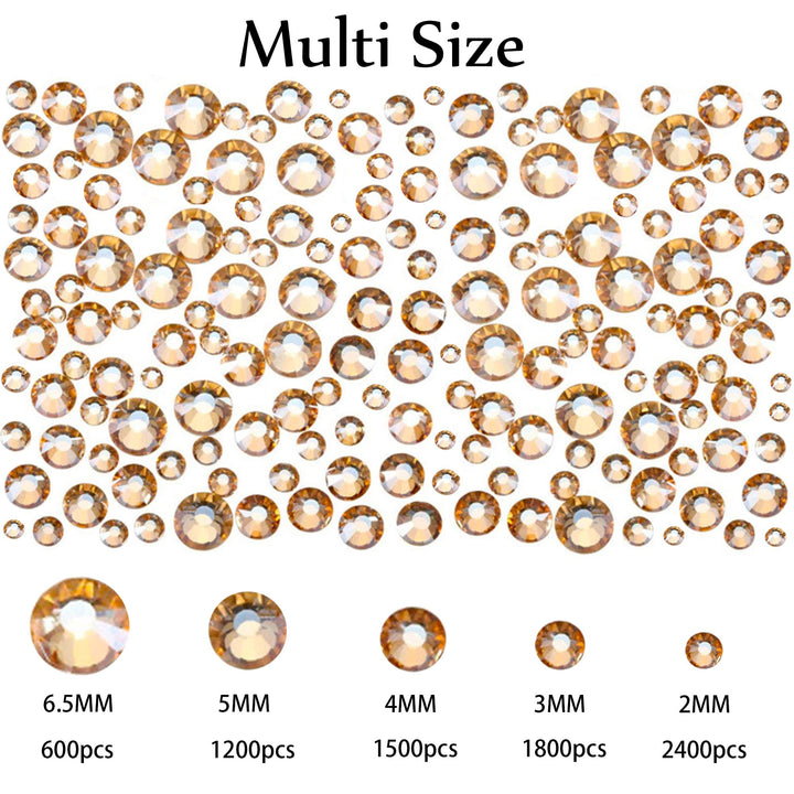 7500Pcs Champagne Nail Rhinestones 3D Nail Art Diamond for Nail Decoration Bead Flatback Gem Stone Sparkly Gold Crystal Rhinestones Nails Design Charms for Nail DIY Crafts Clothes Shoe Jewelry