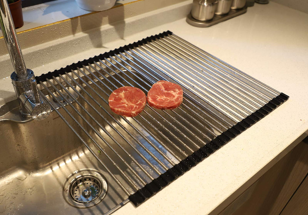 Roll up Dish Drying Rack Over The Sink Kitchen Roll up Sink Drying Rack Portable Dish Drainer Foldable Dish Drying Rack (Black, 20.5&#39;&#39;X19.7&#39;&#39;)