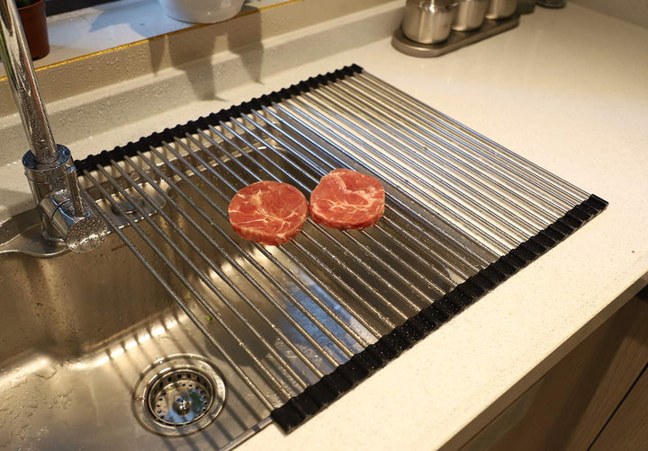 Roll up Dish Drying Rack Over The Sink Kitchen Roll up Sink Drying Rack Portable Dish Drainer Foldable Dish Drying Rack (Black, 20.5&#39;&#39;X19.7&#39;&#39;)