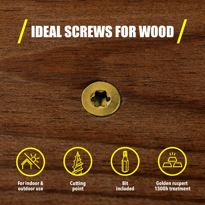 #10 x 3’’ Wood Screws by Grindy (200pack/3.3LBS) – Self-Drilling Deck Screws I Rust Resistant I Quick Drive & Fast Grip I for Cabinet, Furniture & Other Projects I T25 Star Drive I Bit Included