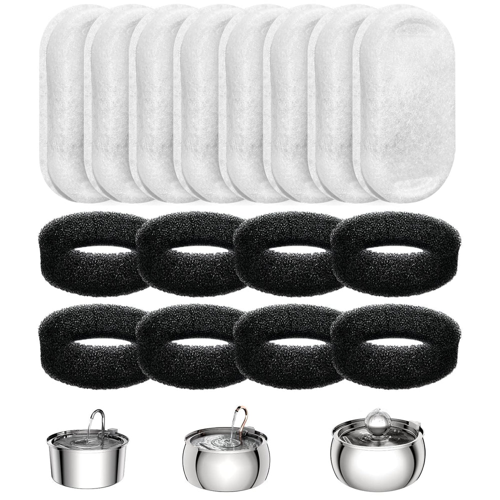 Official Replacement Filters for Tomxcute Cat Water Fountain 108oz/3.2L and 135oz/4.0L, 8 Pack Filters & 8 Sponges Foam Filter