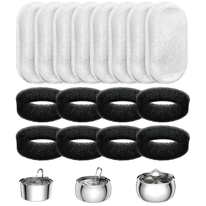 Official Replacement Filters for Tomxcute Cat Water Fountain 108oz/3.2L and 135oz/4.0L, 8 Pack Filters &amp; 8 Sponges Foam Filter