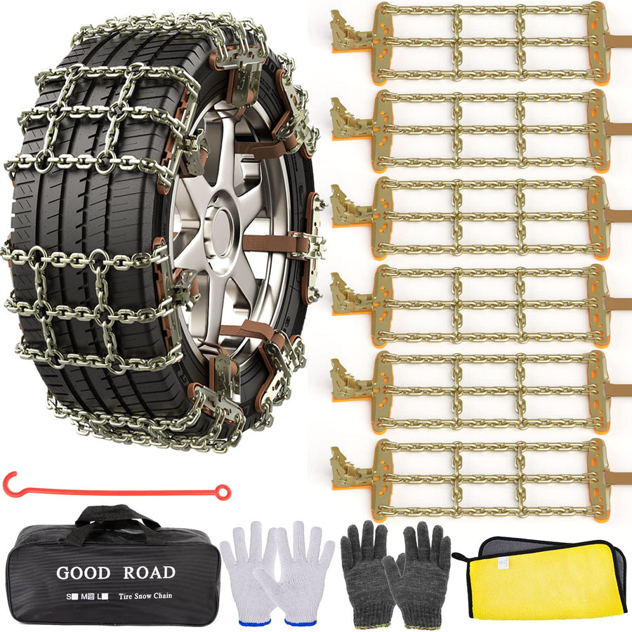 Emergency Snow Chains, Tire Chains with Thickened Manganese Steel for Car Truck SUV in Ice, Sand and Mud(6 Packs, Tire Width 195-235mm)
