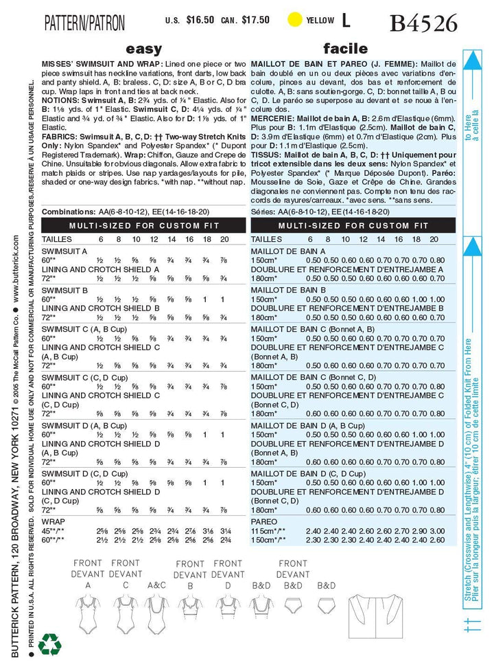 Patterns B4526 Misses&#39; Swimsuit and Wrap, Size AA (6-8-10-12)