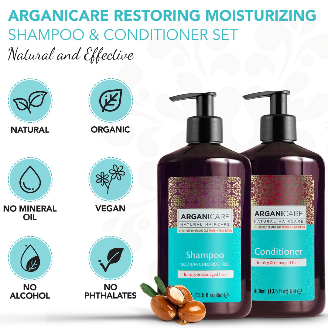 Shampoo And Conditioner For Dry Hair Enriched With Organic Argan Oil And Shea Butter - Value Pack (13.5 Fluid Ounce Each)