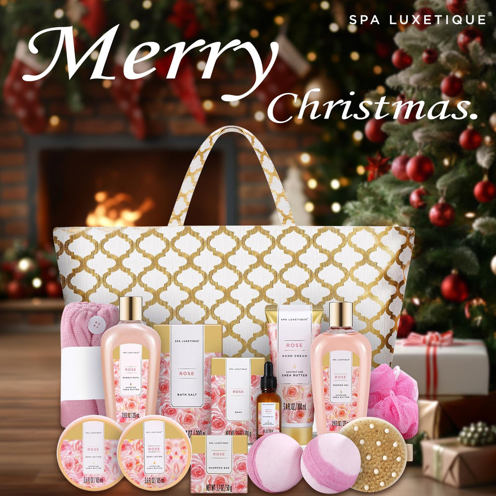 Spa Luxetique Spa Baskets for Women Gift, Gift Basket for Women, 15pcs Rose Spa Sets, Spa Kit Includes Bath Oil, Bath Salt, Bubble Bath, Bath Sets for Women Gift, Christmas Gifts for Women
