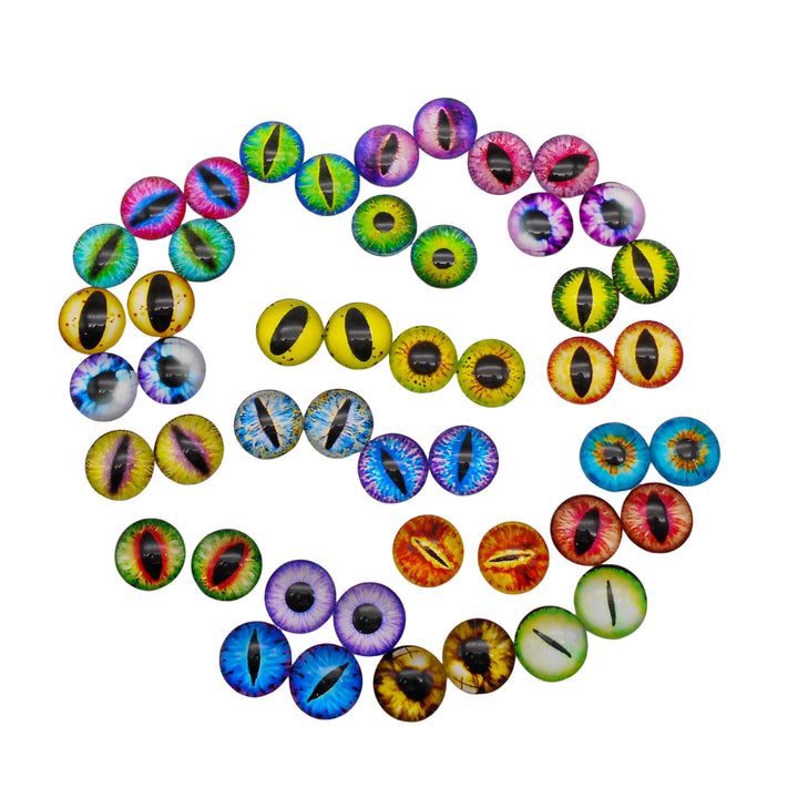 QAZ 40PCS(20Pairs) 15mm Mixed Style Dragon Eyes Doll Eyes Half Round Glass Dome Cabochons for Doll Puppet or DIY Jewelry Making