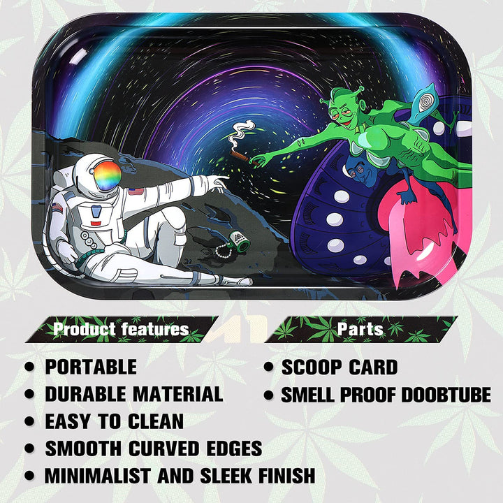 Metal Rolling Tray Combo Kit 7×11 Durable Premium Stylish Original Art Decorative Tray Smooth Rounded Edges