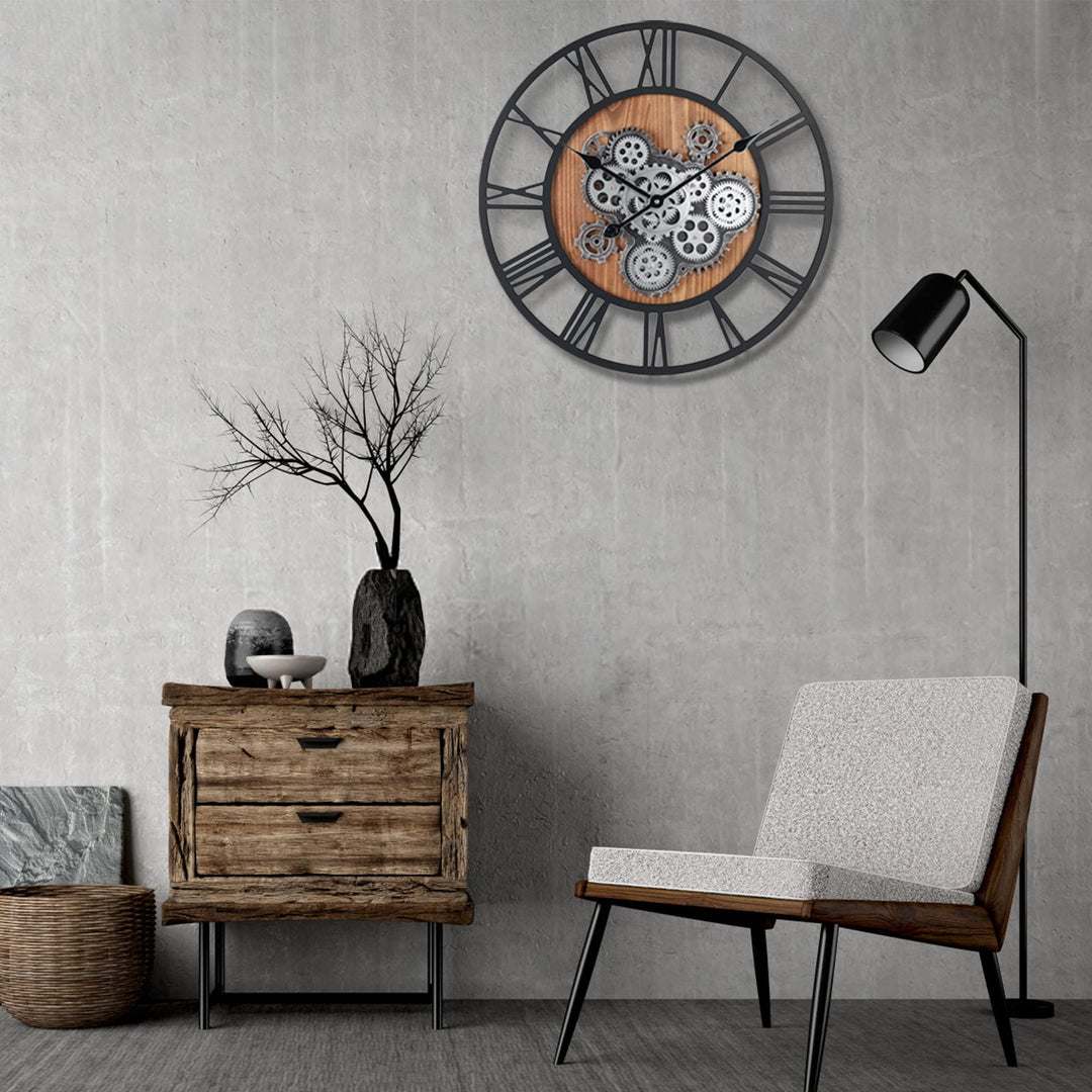 23 Inch Gear Clock with Moving Gears,Large Wall Clocks for Living Room Decor,Farmhouse Steampunk Real Moving Gears Wall Clocks Battery Operated for Office Home Decor