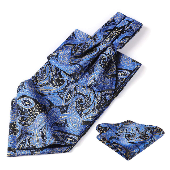 HISDERN Ascot Ties for Men Navy Blue Paisley Cravat for