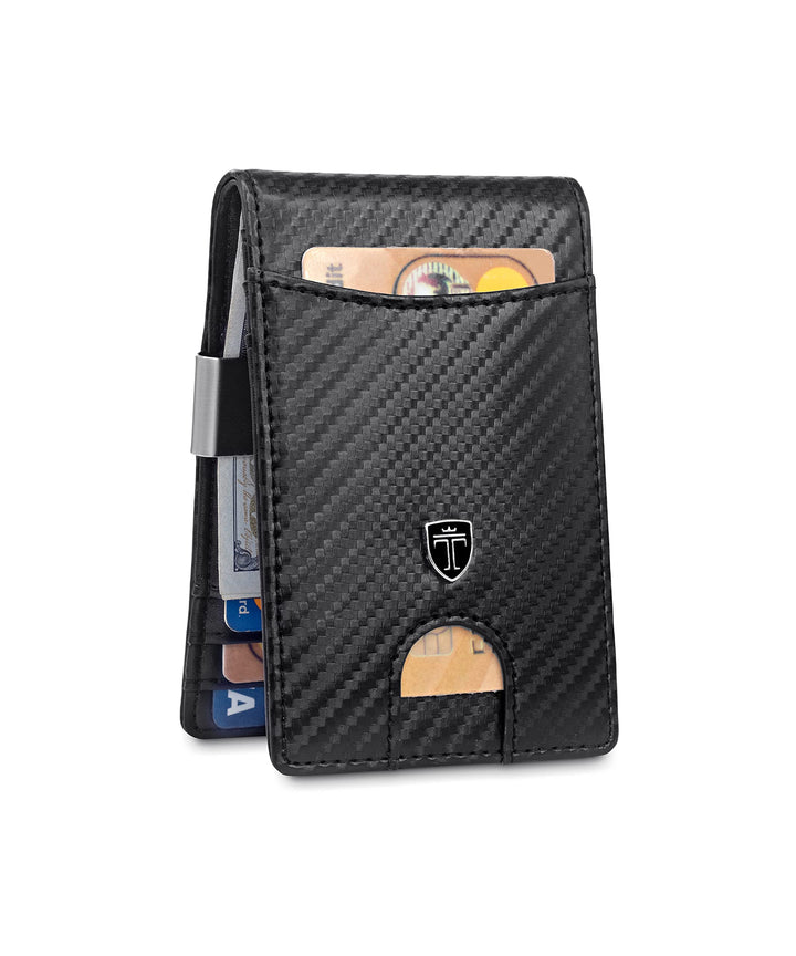 Money Clip Wallet RIO - Mens Wallets slim Front Pocket RFID Blocking Card Holder Minimalist Mini Bifold Gift Box (Carbon Leather, Carbon)