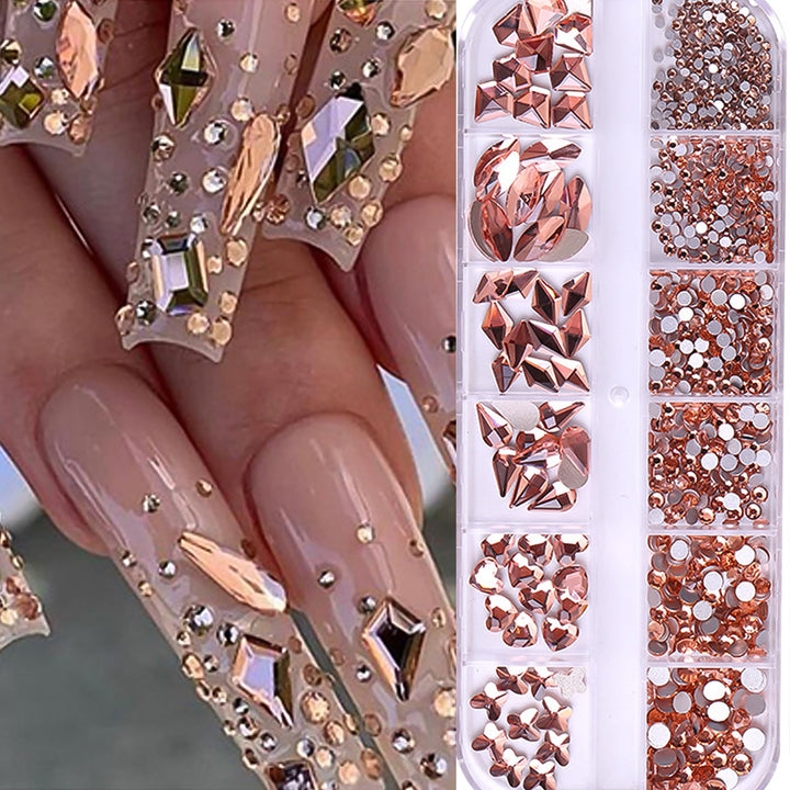 810Pcs Sparkly Champagne Nail Rhinestones 3D Nail Art Diamond for Nails Decoration Muliti Size Crystal Bead Flatback Gem Stones Gold Crystal Rhinestones for Nail Design Charms DIY Crafts