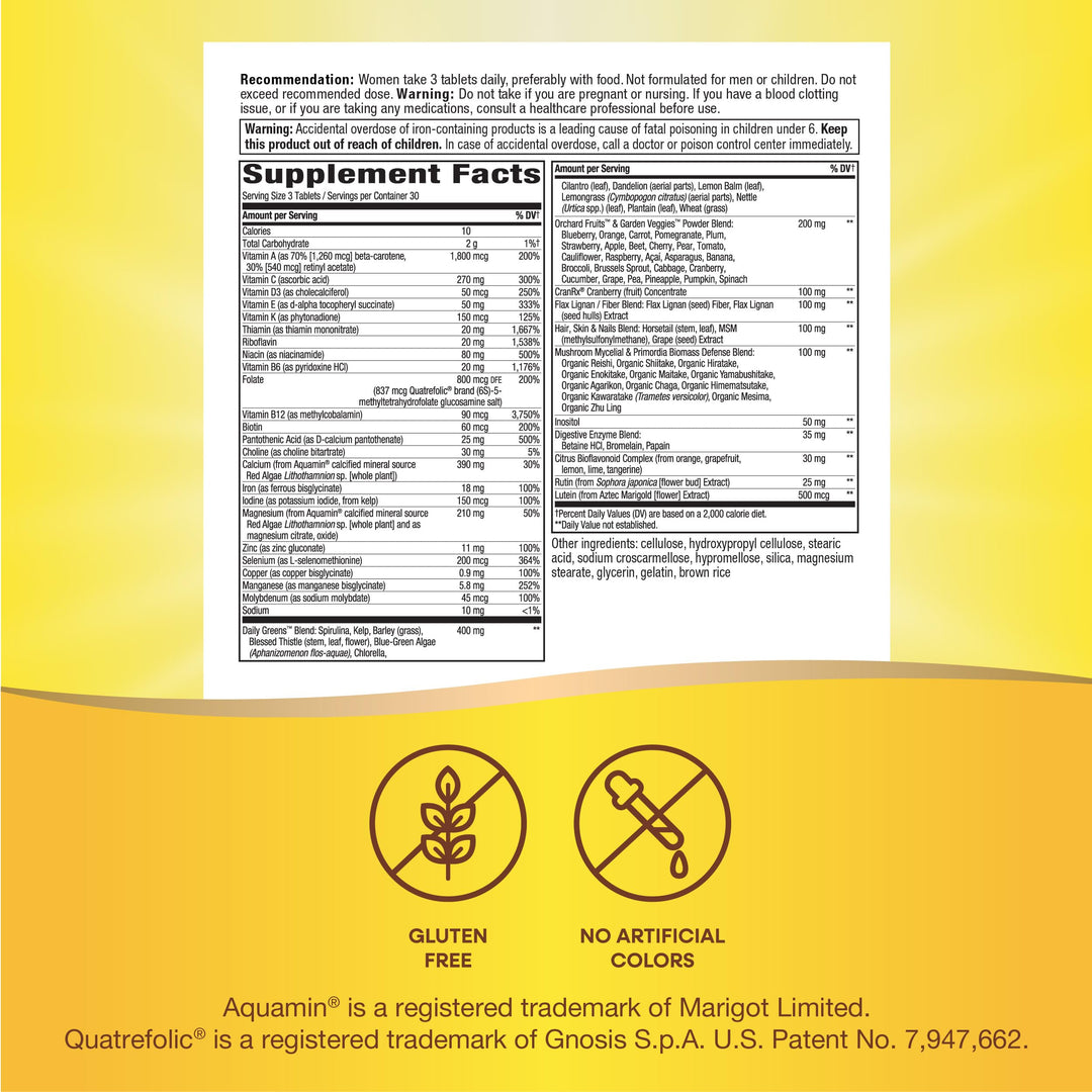 Nature&#39;s Way Alive! Max3 Potency Women&#39;s Complete Multivitamin, Supports Energy Metabolism, Heart &amp; Bone Health*, with B-Vitamins Including Methylated B12 and Folate, 90 Tablets (Packaging May Vary)
