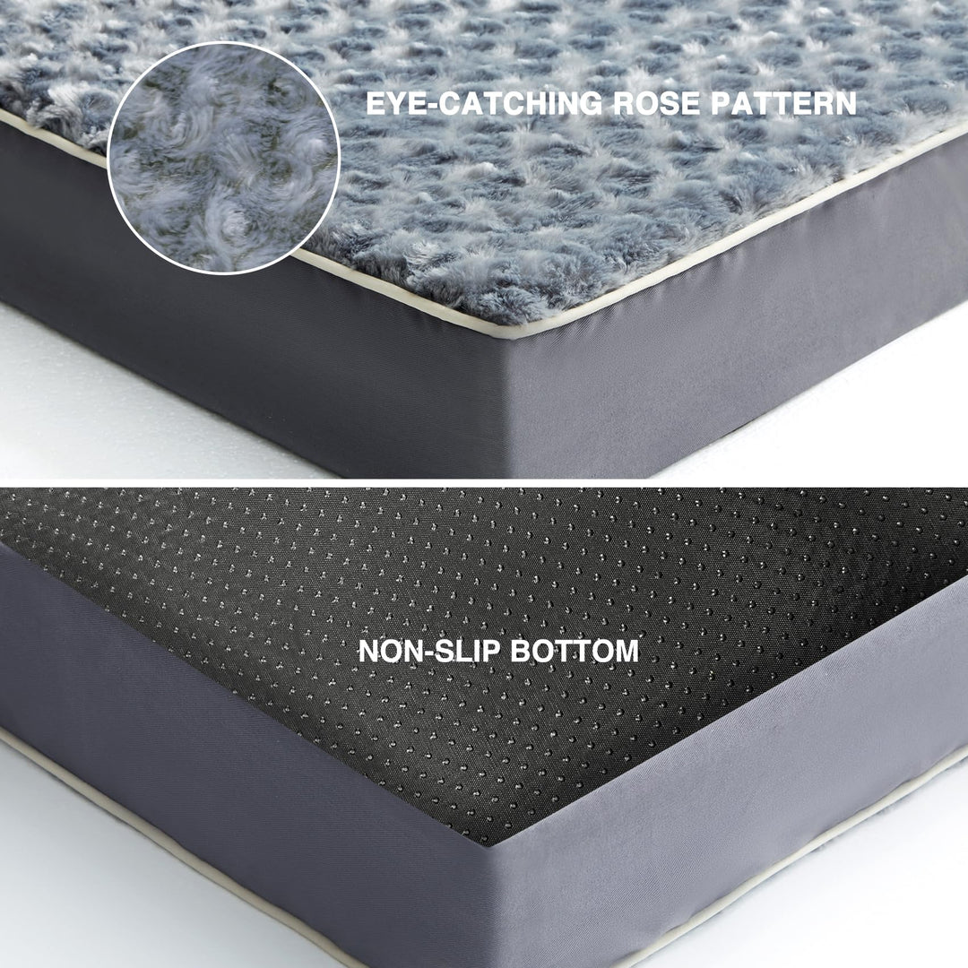 Large Dog Bed for Large Dogs, Dog Beds Large Sized Dog with Soft Rose Plush Removable Washable Cover, Orthopedic Egg Crate Foam Support and Non-Slip Bottom, Waterproof Pet Bed Mat