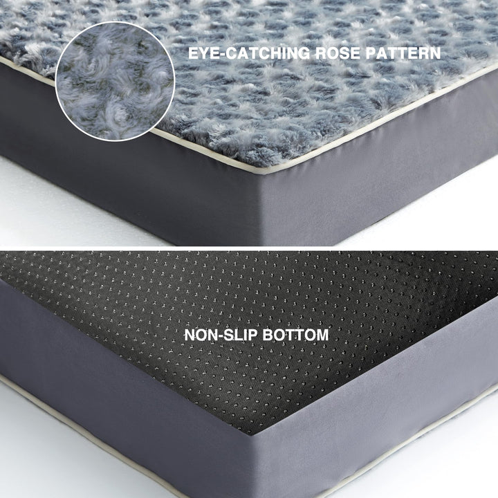 Large Dog Bed for Large Dogs, Dog Beds Large Sized Dog with Soft Rose Plush Removable Washable Cover, Orthopedic Egg Crate Foam Support and Non-Slip Bottom, Waterproof Pet Bed Mat
