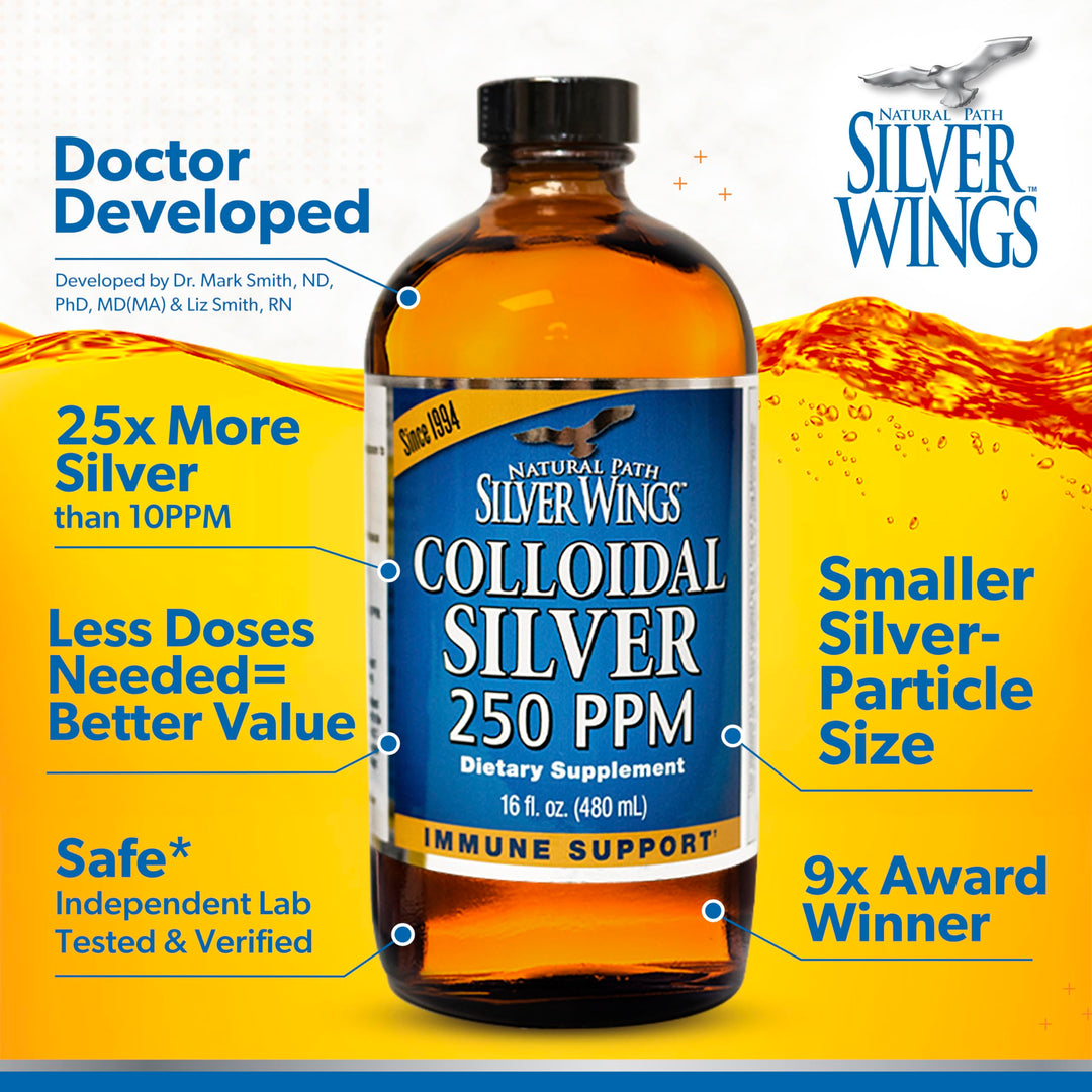 Colloidal Silver Liquid - Enhanced Immune Support Supplement - 250ppm (1250mcg) - 4oz Dropper