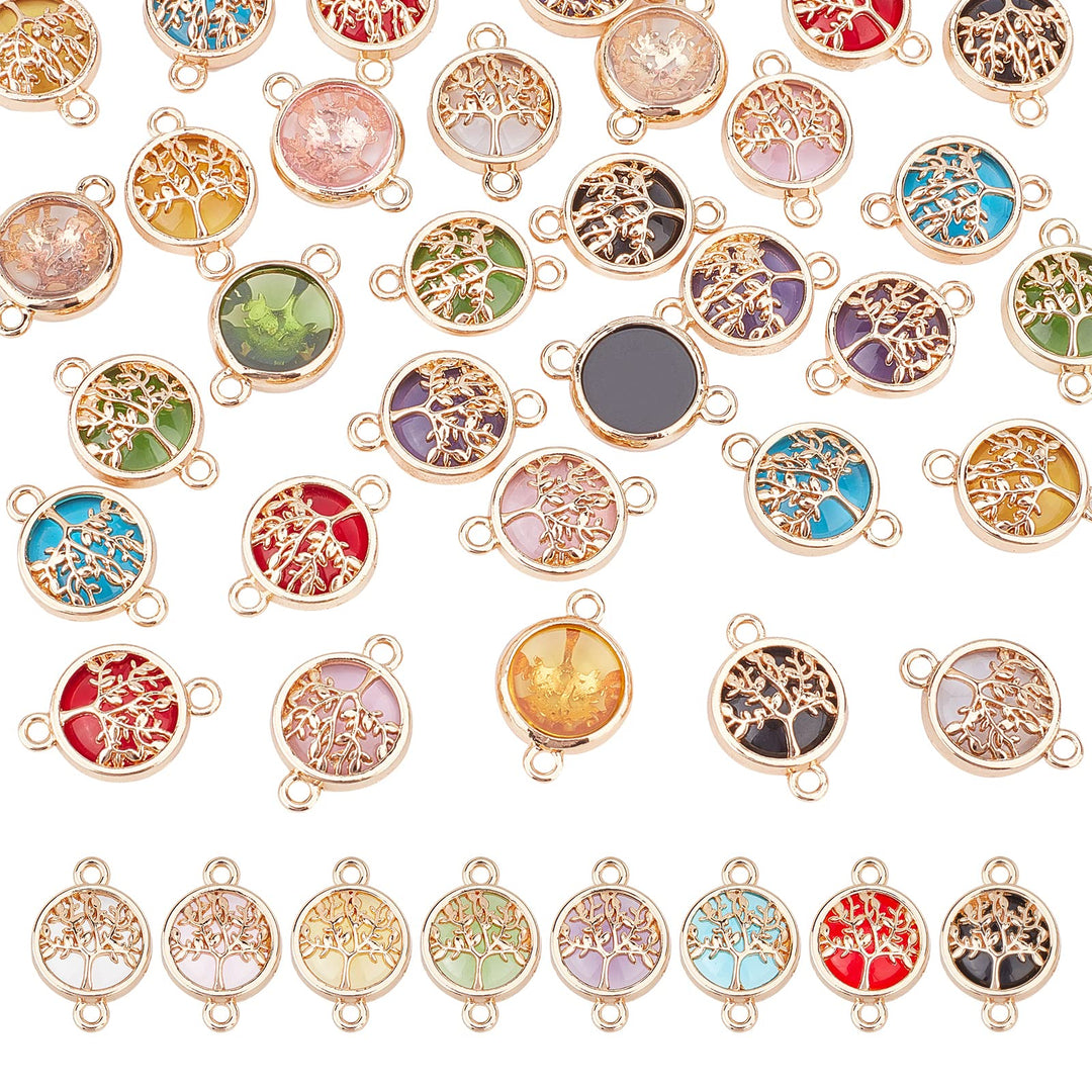 8 Color Tree of Life Pendant Charms Chakra Crystal Stone Pendant Positive Gemstone Pendant Quartz Charms for Necklace Earring Breast Cancer Awareness Jewelry Making Crafting, 32pcs