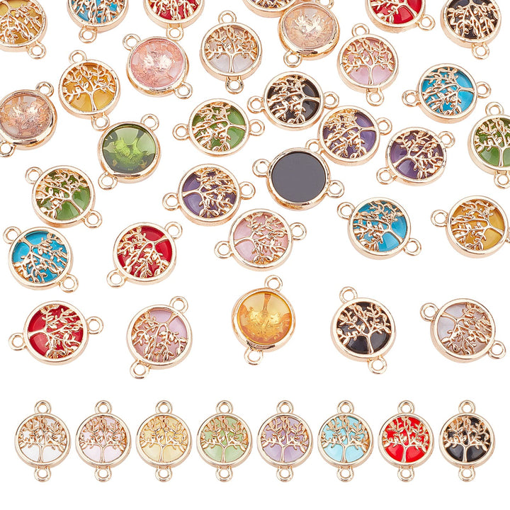 8 Color Tree of Life Pendant Charms Chakra Crystal Stone Pendant Positive Gemstone Pendant Quartz Charms for Necklace Earring Breast Cancer Awareness Jewelry Making Crafting, 32pcs