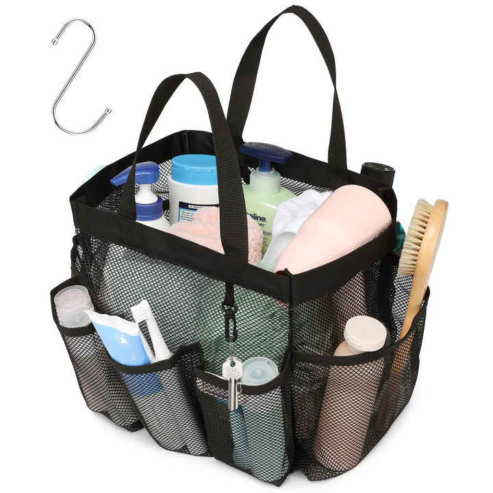 Mesh Shower Caddy Portable, Shower Caddy Quick Dry Hanging Shower Bag for College Dorm Essentials, 8 Pockets Deeper Bath Shower Caddy Basket for Bathroom Camp Gym Swim Travel Outdoor, Black