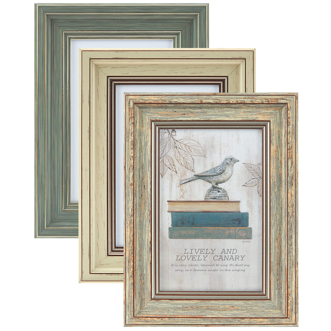 3 Pack 4x6 Inch Picture Frames Farmhouse Rustic Vintage Distressed Wood Grain Photo Frame with Plexiglass for Table Top Display and Wall Hanging