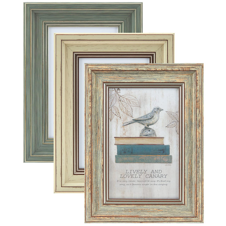 3 Pack 4x6 Inch Picture Frames Farmhouse Rustic Vintage Distressed Wood Grain Photo Frame with Plexiglass for Table Top Display and Wall Hanging