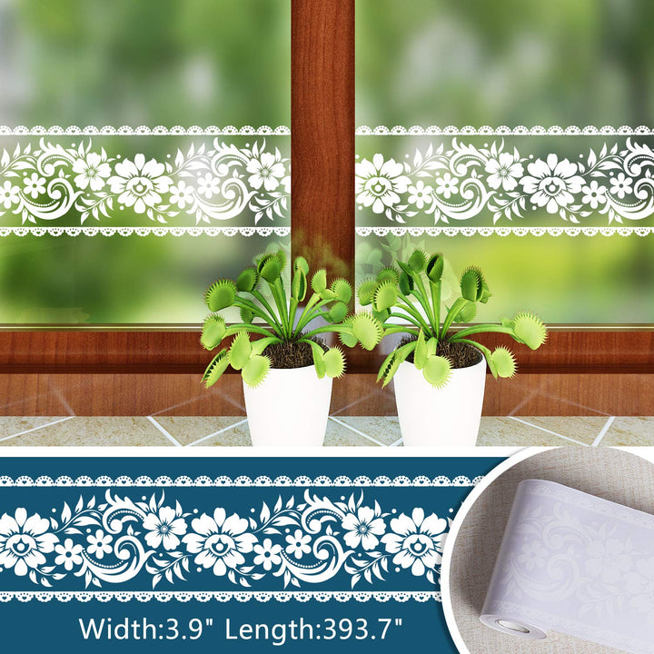 Lace Border Window Sticker Transparent White Removable Peel and Stick Wallpaper Wall Waist Line Sticker for Wall Glass Window Door Home Decor DIY (4 inch×32.8 ft)
